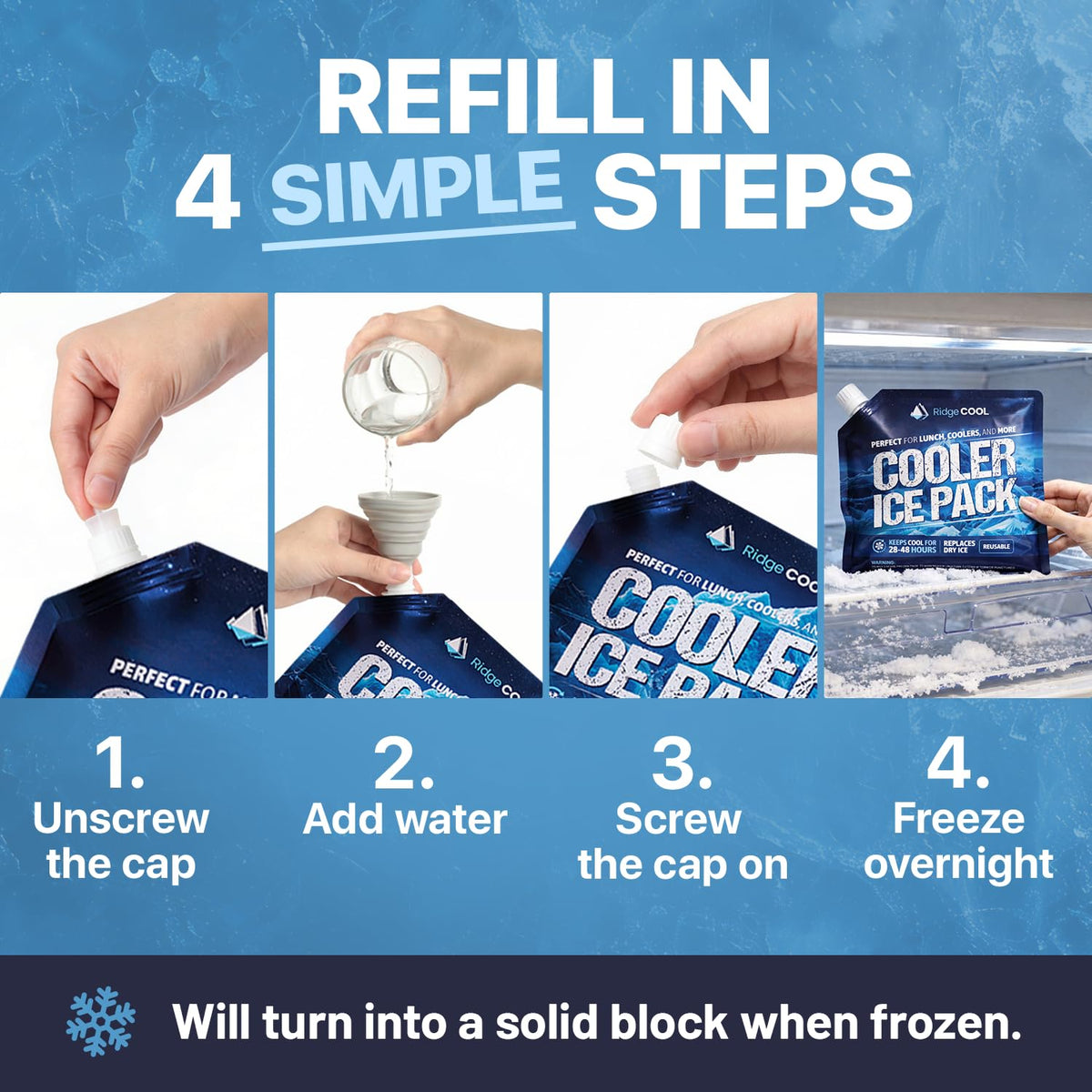 6 Pack Refillable Ice Packs for Cooler, Long Lasting Reusable Freezer Packs