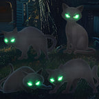Lighted Black Cat Decor Yard Signs, 4 PCS Halloween Decorations Outdoor Scary Black Cat with LED Lights Glow Eyes for Lawn Garden Yard Stakes Outside Halloween Decoration Decor Clearance