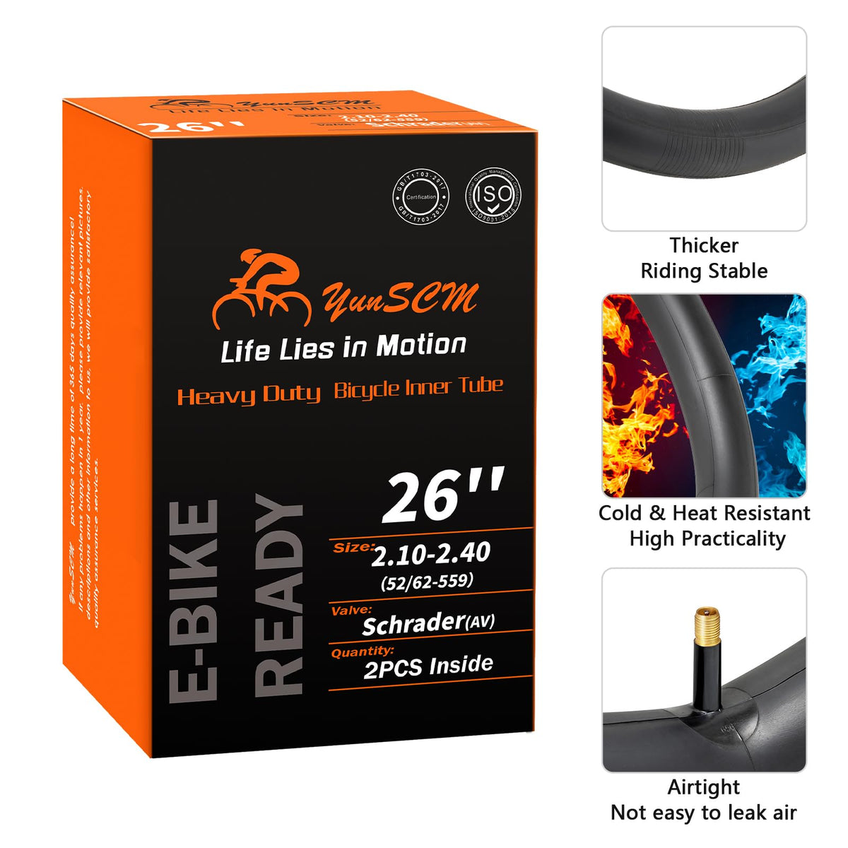 2-PCS 26" Heavy Duty Bike Tubes 26X2.10/2.40 AV32mm Schrader Valve (52/62-559) Bicycle Tubes Compatible with 26 X 2.10 26 X 2.125 26X2.20 26X2.25 26X2.30 26x2.35 26X2.40 Bike Bicycle Tire Tubes