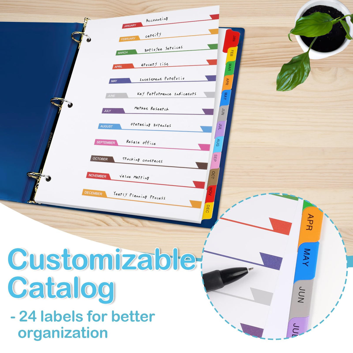 Monthly Binder Dividers for 3 Ring Binder, Jan-Dec Dividers for Binder