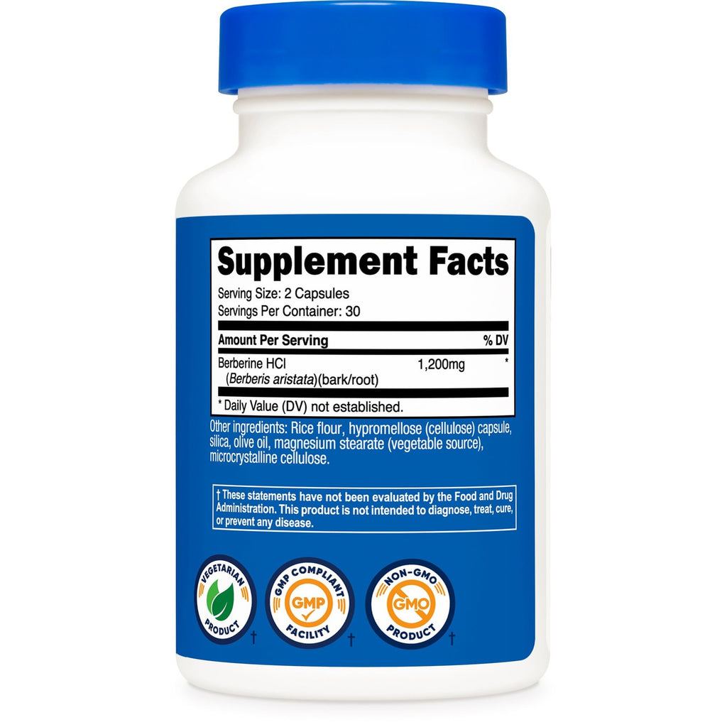 Nutricost Berberine HCl (1,200mg) 60 Capsules, 30 Servings | Gluten Free & GMO-Free