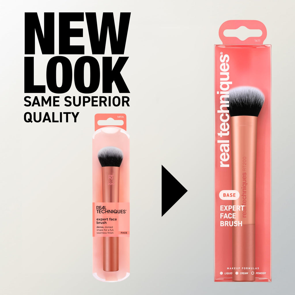 Real Techniques Expert Face Brush for Foundation, Dense Face Makeup Brush | Smooth, dense foundation brush for liquid and cream foundation, soft bristles, safe for sensitive skin, cruelty-free