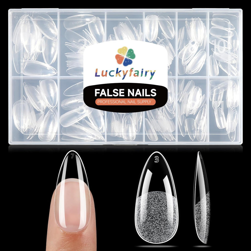 Luckyfairy Extra Short Square Fake Nails, Soft Gel Pre-Shaped Acrylic XS Short Square Nail Tips, Half Matte Full Cover Clear Press on Flase Nail Tips for Nail Extension Home DIY 240pcs/12 Sizes