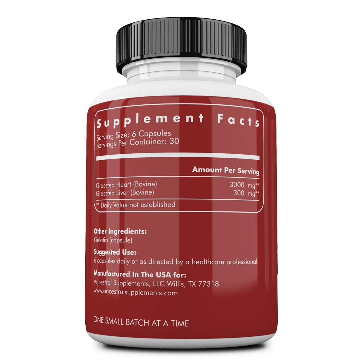 Ancestral Supplements Grass Fed Beef Heart Supplement, CoQ10, 180 Ct
