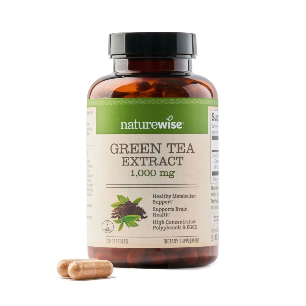 NatureWise Green Tea Extract Capsules 1000 mg - 50% EGCG & 98% Polyphenols - Extra Strength Green Tea Pills - Antioxidants for Heart Health & Energy - Vegan, Non-GMO - 60 Count[30-Day Supply]