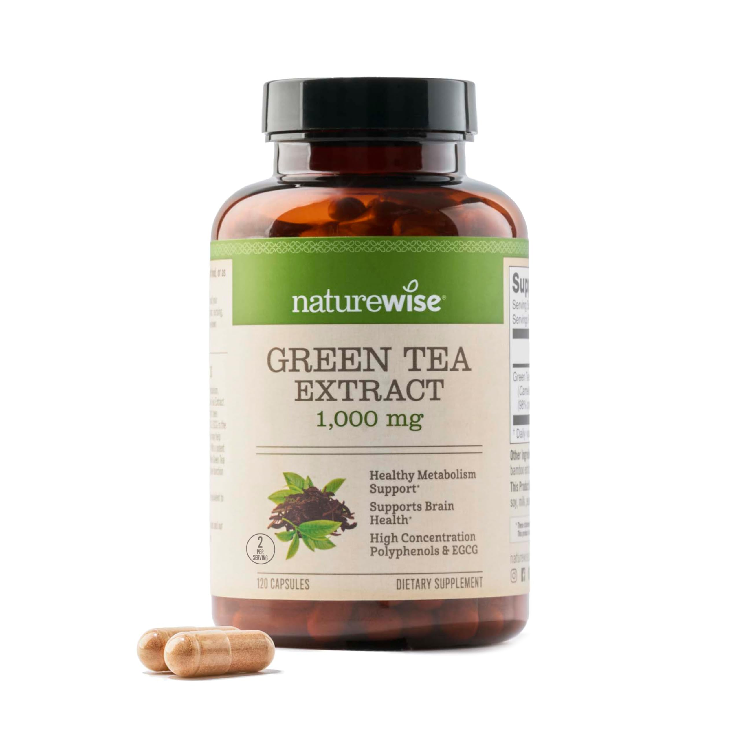 NatureWise Green Tea Extract Capsules 1000 mg - 50% EGCG & 98% Polyphenols - Extra Strength Green Tea Pills - Antioxidants for Heart Health & Energy - Vegan, Non-GMO - 60 Count[30-Day Supply]