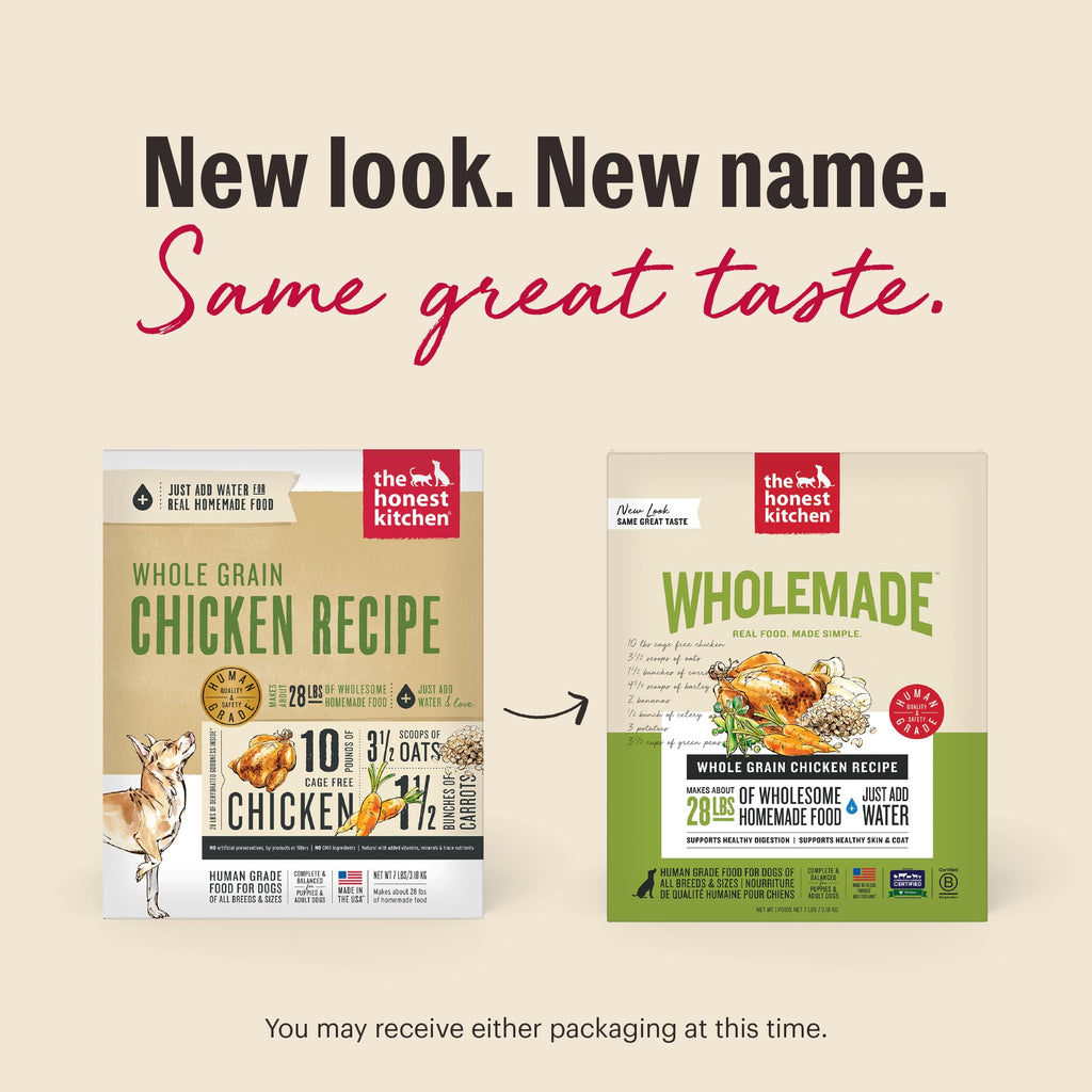 The Honest Kitchen Wholemade Whole Grain Chicken Recipe, Human Grade Dehydrated Dog Food, Just Add Water, Supports Healthy Digestion, Skin & Coat, Topper for Dry or Wet Dog Food, 4 lb Box Makes 16 lbs
