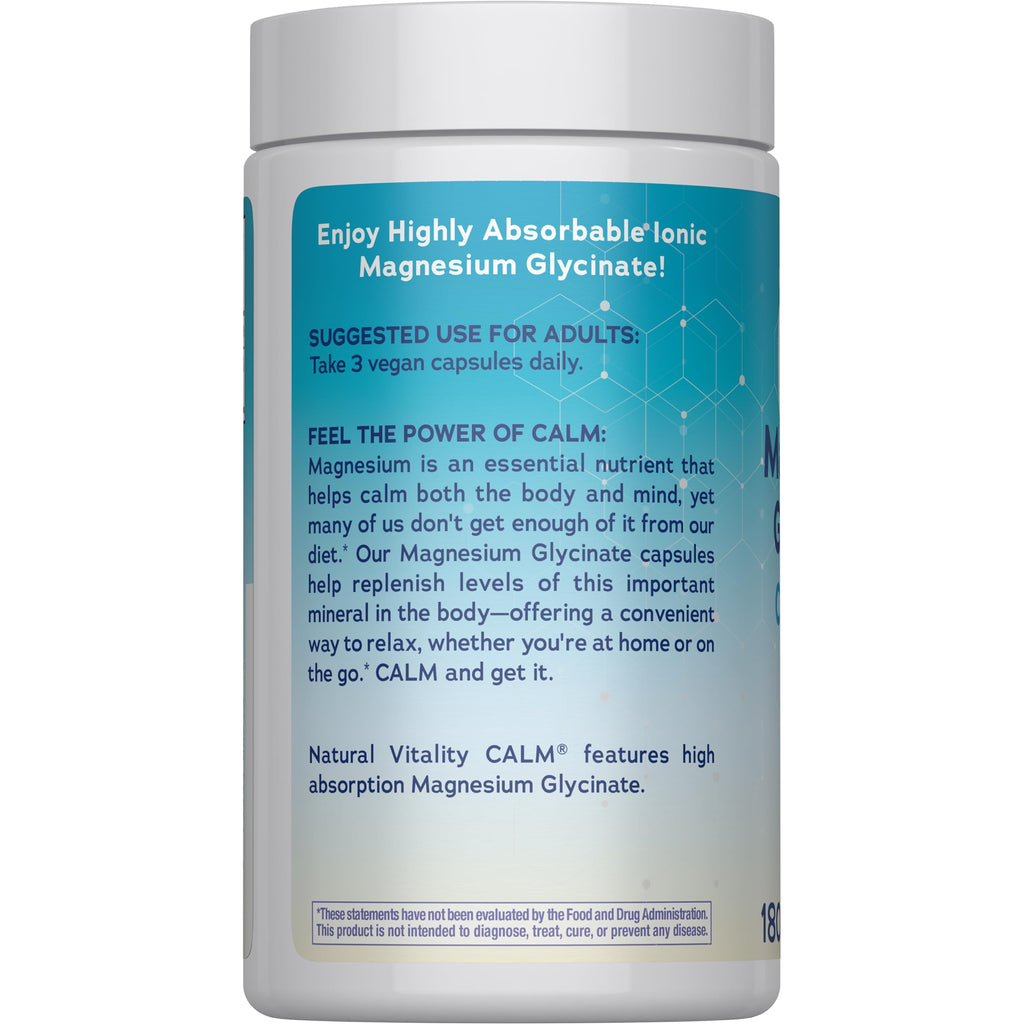 Natural Vitality Calm Magnesium Glycinate Capsules | High Absorption Formula | Gluten Free & Non-GMO Supplement | 180 Count