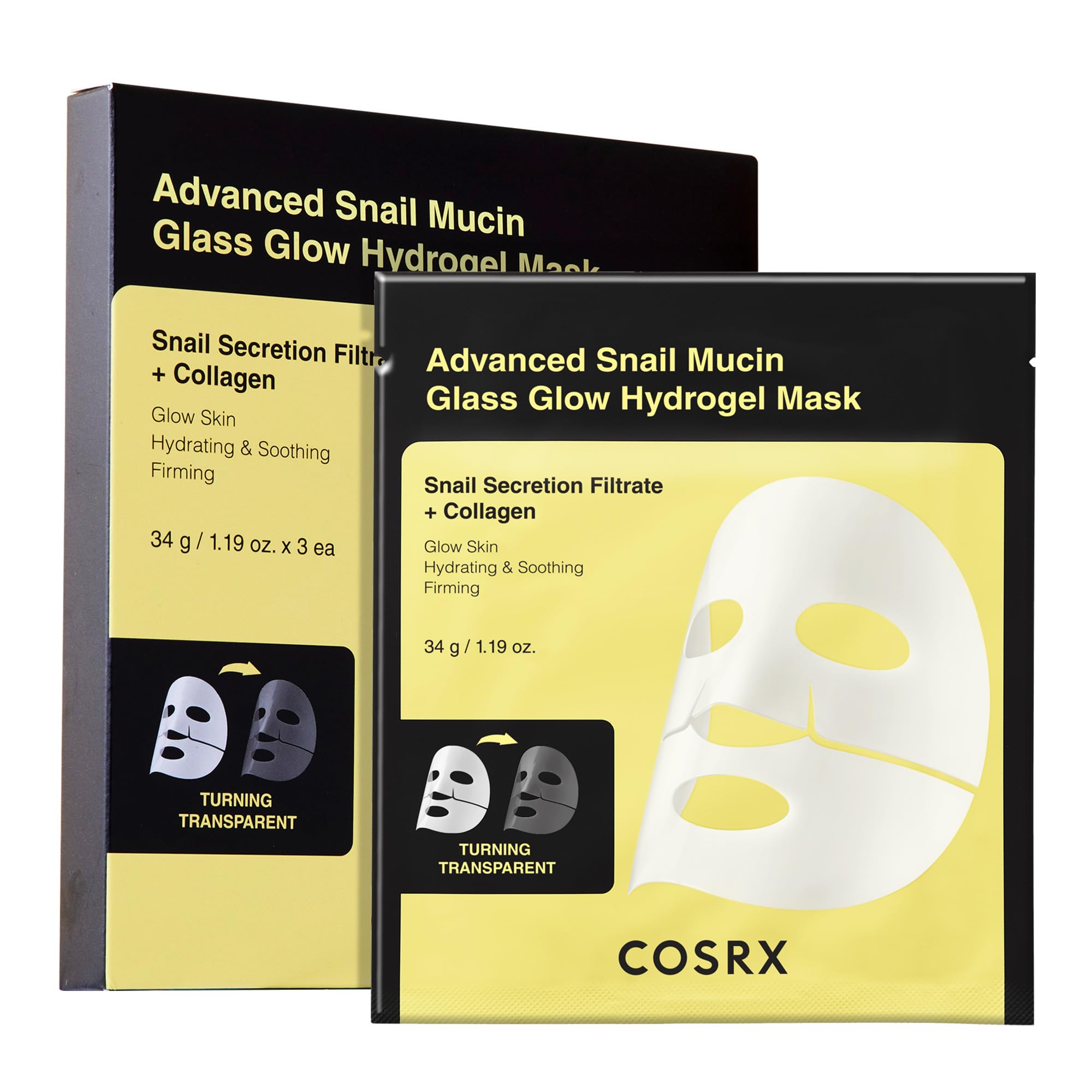 COSRX 5 PDRN Hyaluronic Hydrogel Face Mask, Glass Skin Glow, 34g x 3EA | Overnight Firming, Plumping Care with Salmon DNA, Centella, Travel Essential, Korean Skin Care, Dewy Radiance