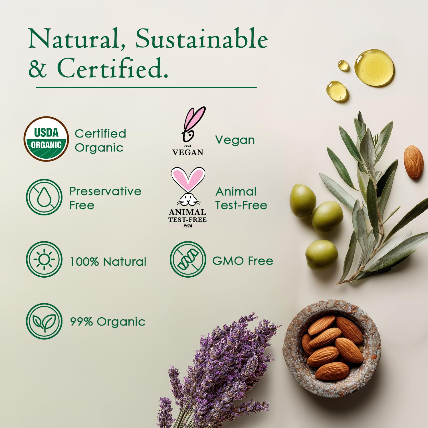 Organic Body & Face Oil for Dry Skin, Natural After Shower Moisturizer 8oz | Hydrating Cold Pressed Blend of Almond, Olive, Jojoba, Rosehip, Vitamin E & Lavender Oils, Scented Facial & Body Oil