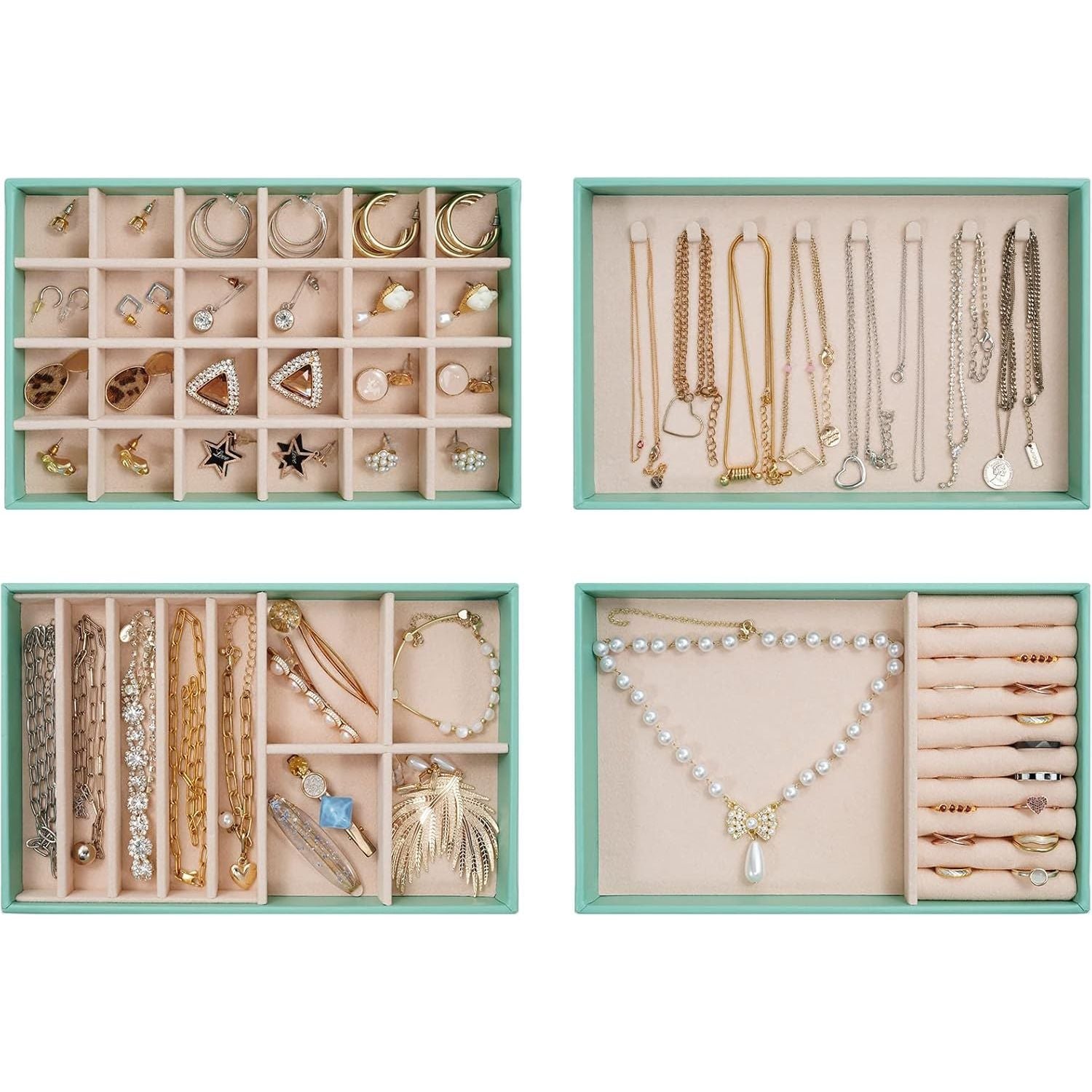 Buy now ProCase Stackable Jewelry Organizer Trays for Drawers, Jewelry Drawer Inserts Container Display Case Storage for Earring Necklace Rings Bracelet with Removable Dividers -Grey, 4 Layers 4 Layers Mint at indiglob india