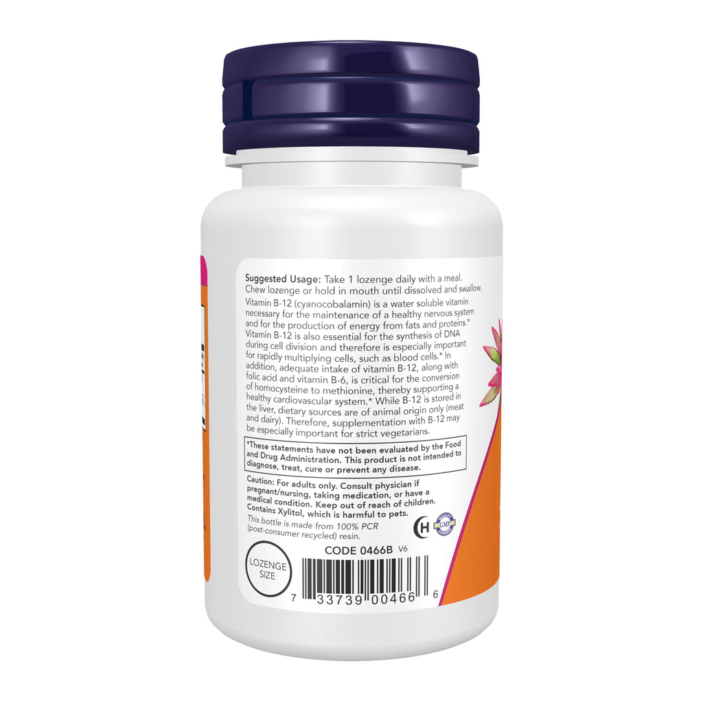 NOW Supplements, Vitamin B-12 1,000 mcg with Folic Acid, Nervous System Health*, 100 Chewable Lozenges