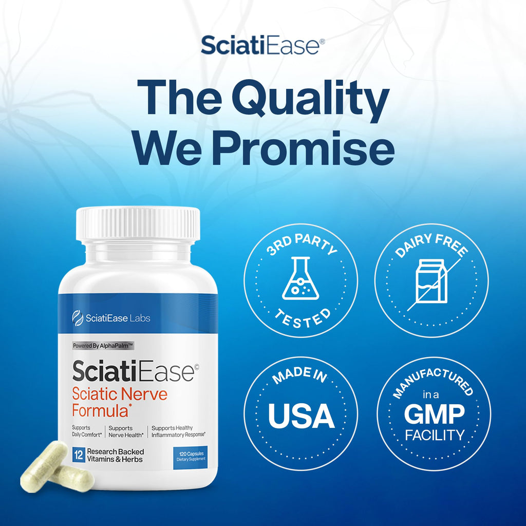 SciatiEase Sciatic Nerve Health Support Supplement - Nerve Support Formula with AlphaPalm, Pea, Vitamin B Complex, Alpha Lipoic Acid 300mg - 120 Capsules