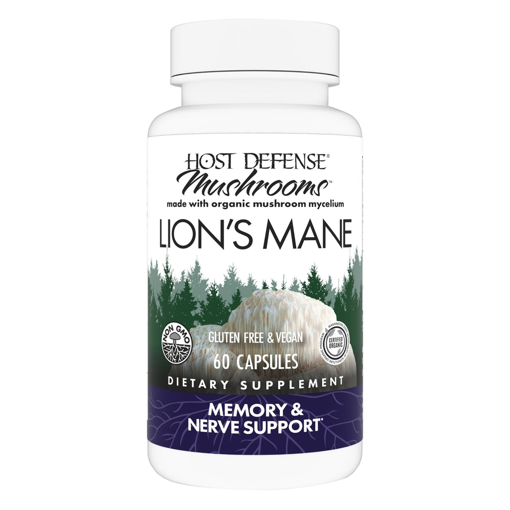Host Defense Lion's Mane, Brain Health & Focus Support, 120 Capsules | Brain Health Support Supplement to Aid Mental Clarity, Focus, and Memory Function, Immune System Support, 60 Servings