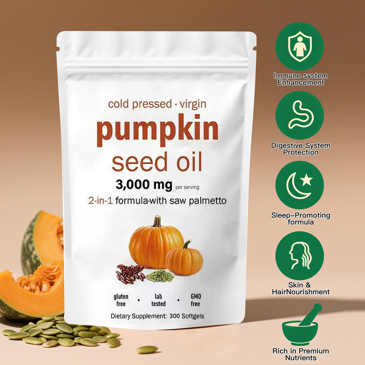Pumpkin Seed Oil Capsules with Saw Palmetto, 300 Softgels