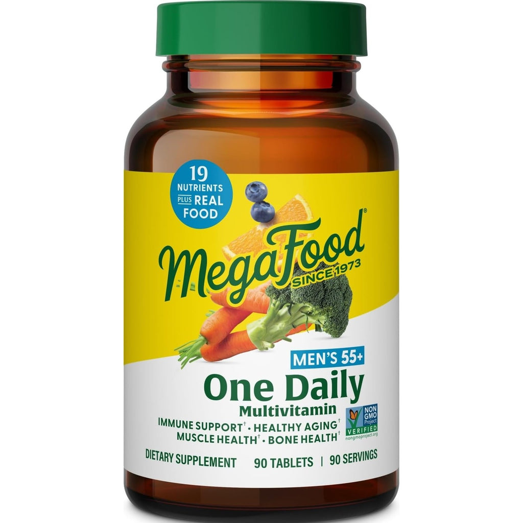 MegaFood One Daily Multivitamin for Men 55+ with 19 Nutrients, 60 Tablets | Supports Healthy Aging with Vitamin C, A, E, Cellular Energy Support with B Vitamins, D3 & Zinc, Vegetarian, 60 Servings