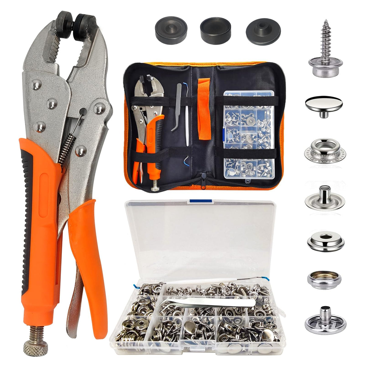 Snap Fasteners Kit, Heavy Duty Fastener Tool and 60-Set 15mm Marine Snaps