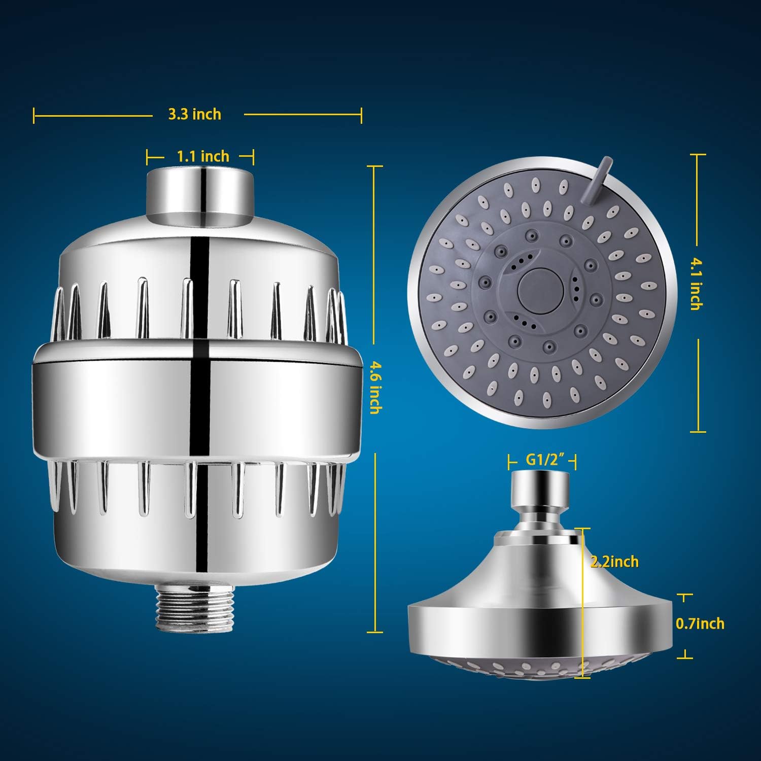 Buy now FEELSO Shower Head and 15 Stage Shower Filter Combo, High Pressure 5 Spray Settings Filtered Showerhead with Water Softener Filter Cartridge for Hard Water Remove Chlorine and Harmful Substances at indiglob india