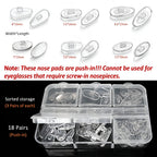 Push-in Eyeglass Nose Pads - PFDHQS 18 Pairs Glasses Nose Pads Replacement Kit - 6 Options Available for Replacing and Having Spare Nose Pads for Sunglasses