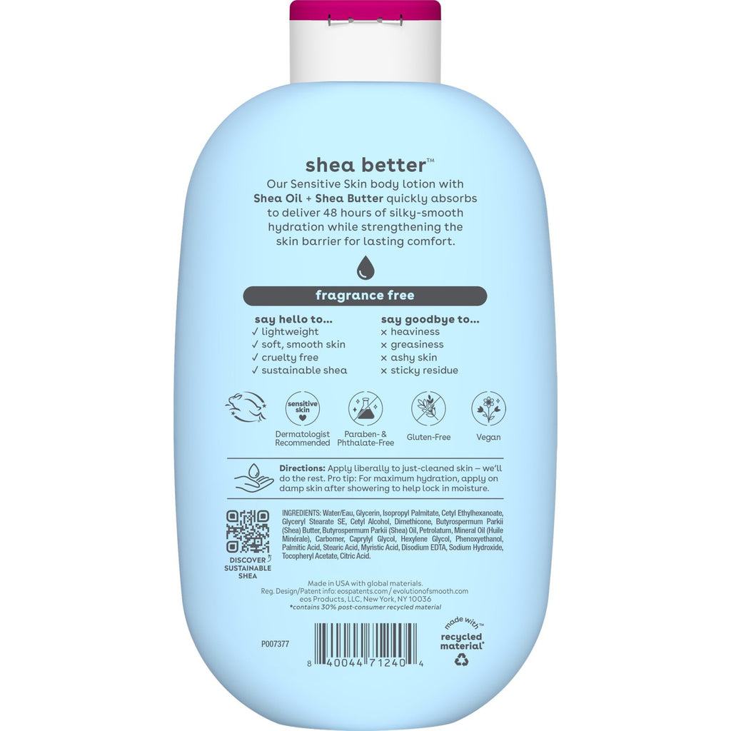 eos Shea Better Sensitive Skin Body Lotion - Fragrance-Free, 48-Hour Moisture Eczema Cream & Dry Skin Relief, Vegan, 16 fl oz (Packaging may vary)