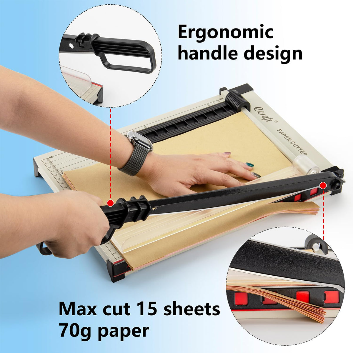 Ecraft 12" Guillotine Paper Cutter：Paper Trimmer Accurate Cutting with Safety Guard,15 Sheets Capacity,Magnetic Guide,Heavy Duty Metal Base, Perfect for Cardstock,Cardboard,Vinyl,Crafts & Photos