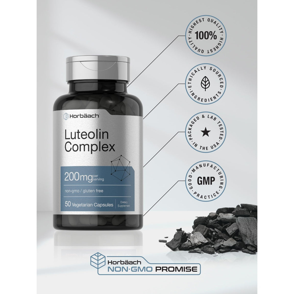 Horbäach Luteolin Supplement | 200mg | 50 Capsules | Complex with Rutin