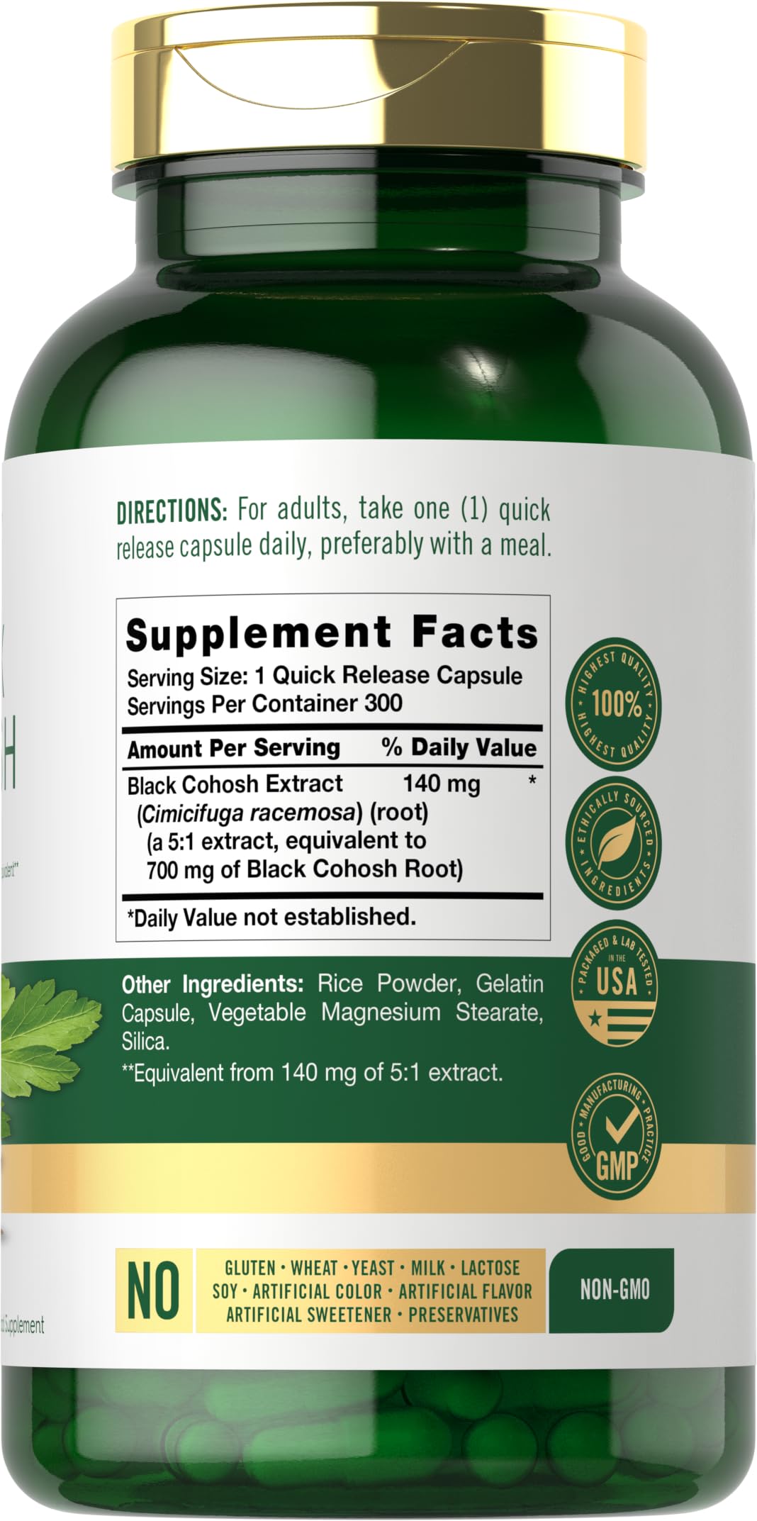 Carlyle Black Cohosh Capsules | 300 Count | Non-GMO, and Gluten Free Formula | Black Cohosh Root Extract Supplement