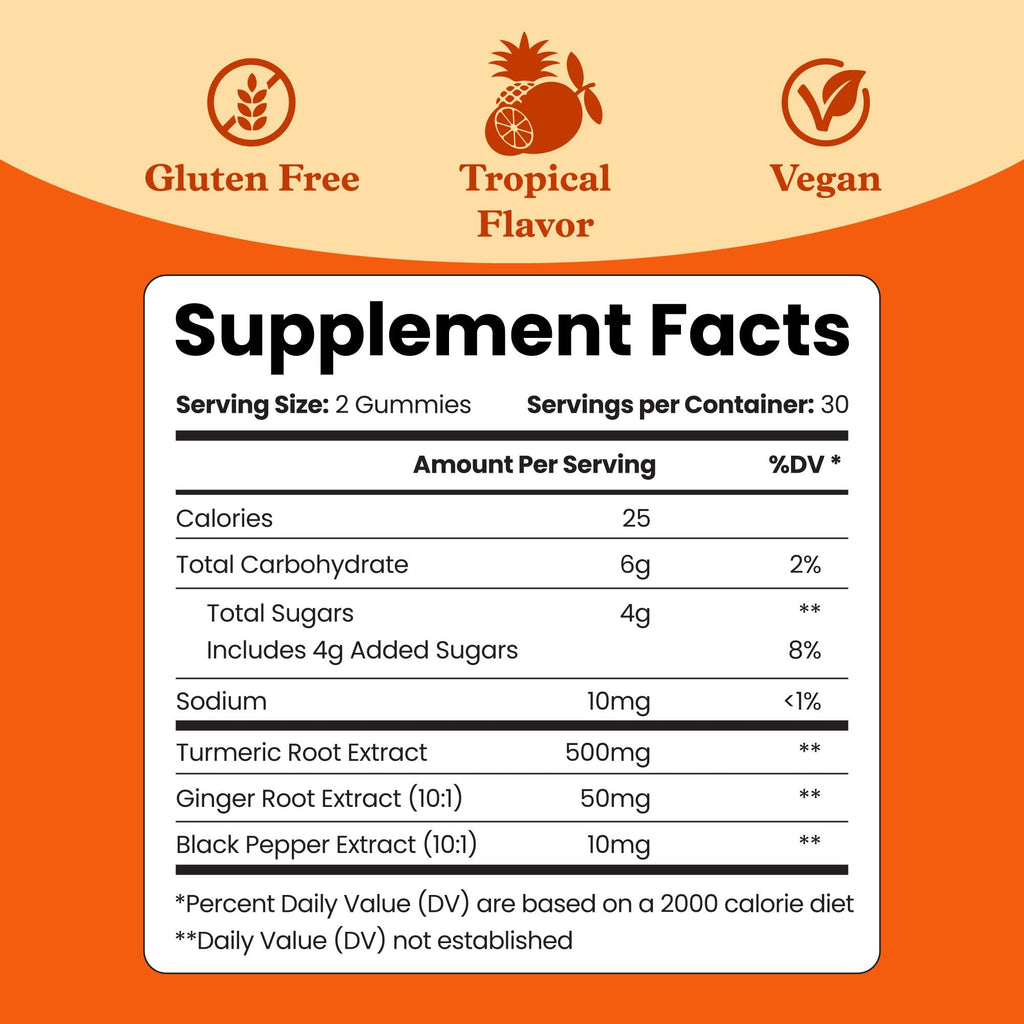 BeLive Turmeric and Ginger Gummies for Joint and Mobility Support 120 Count | 500mg Turmeric Curcumin Supplement with Black Pepper for Enhanced Absorption, Immune & Antioxidant Support, Tropical Flavor