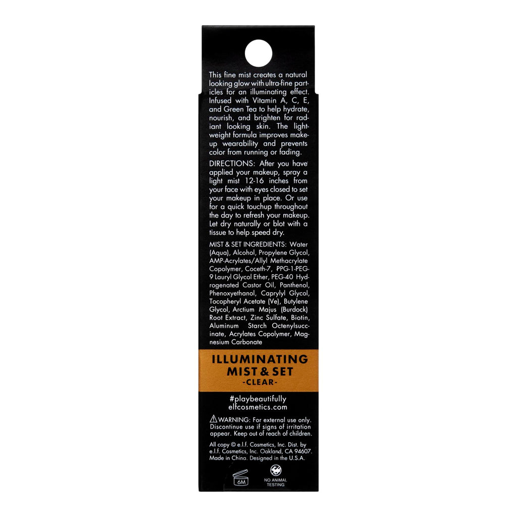 Buy now e.l.f. Lumious Mist & Set, Setting Spray To Give Makeup A Lasting, Radiant Finish, Infused With Vitamins A, C & E, Small, 2 Fl Oz at indiglob india