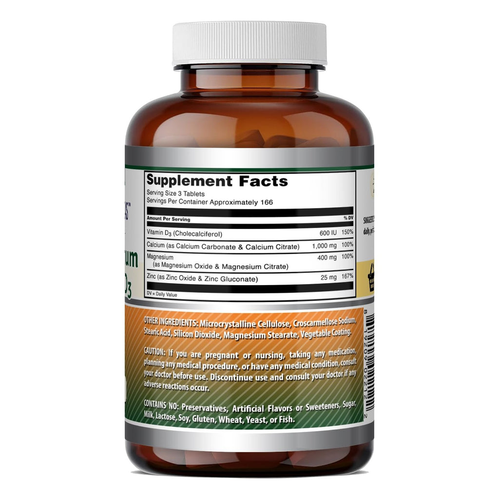 Amazing Formulas Calcium Magnesium Zinc + Vitamin D3 Supplement | 500 Tablets | Non-GMO | Gluten-Free | Made in USA