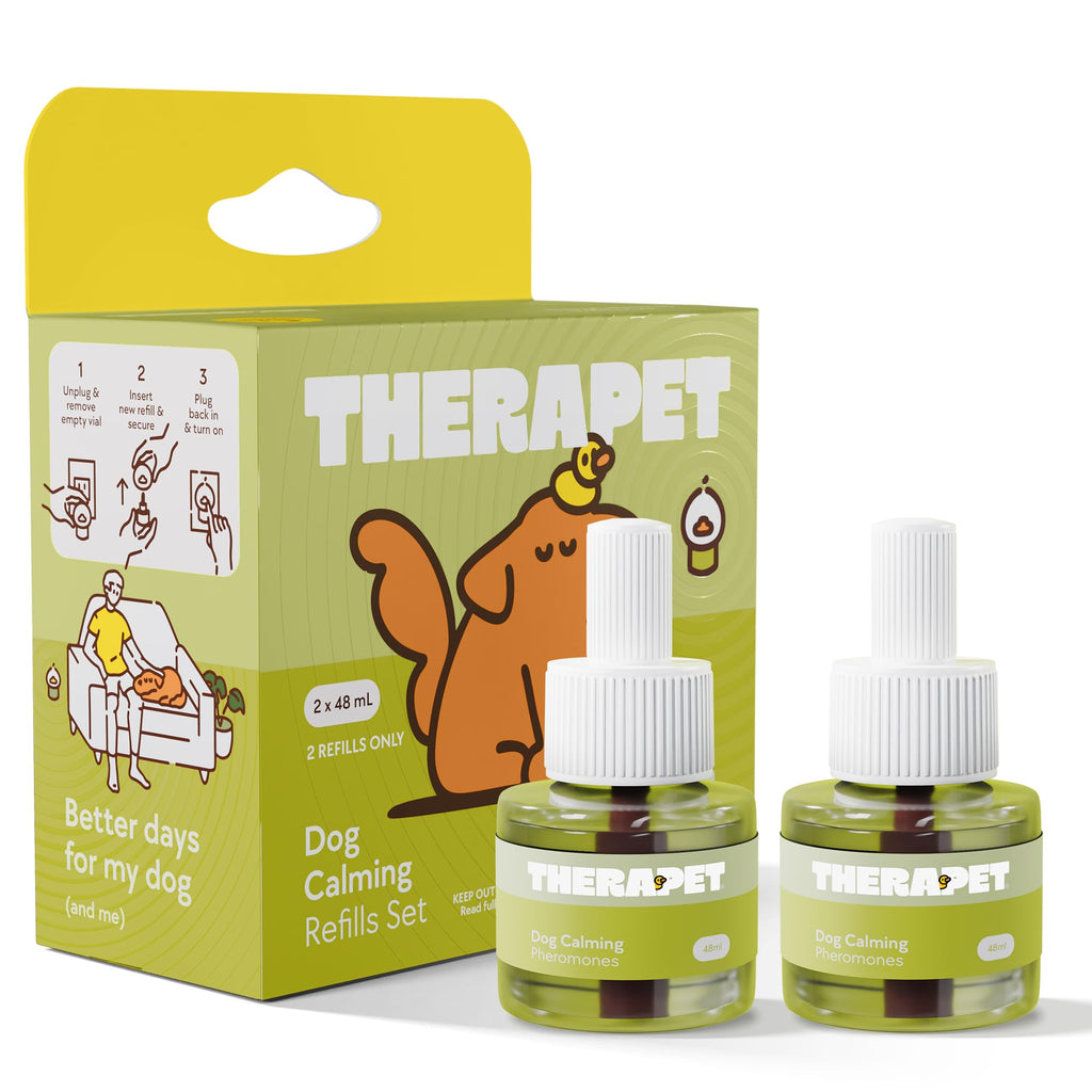 TherapetMD Dog Calming Diffuser Refill Kit (2-Pack, 60-Day Supply) Dog Pheromone Refills for Stress, Separation, Pee Accidents, Barking, & Destructive Behaviors. Use with TheraPet MD Diffuser Only