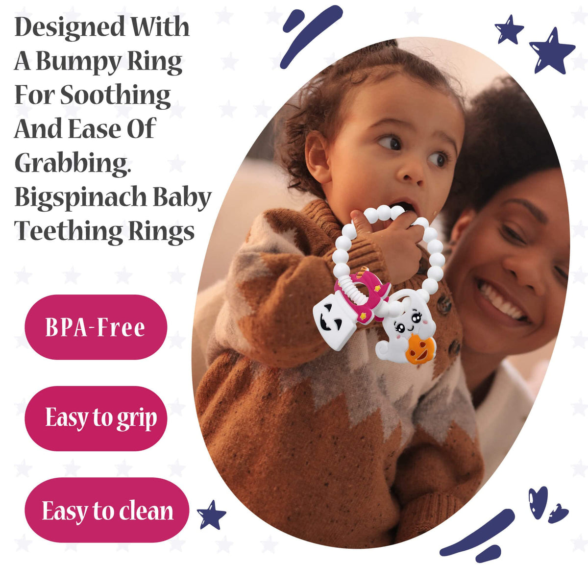 BIGSPINACH Halloween Baby Teether Toy, Ghost Silicone Teething Ring Gift