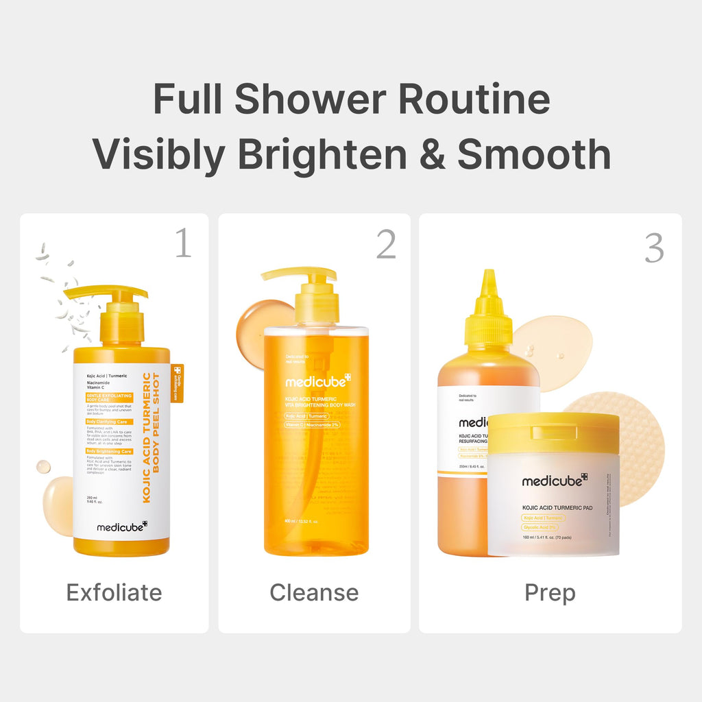 medicube Kojic Acid Turmeric Brightening Body Wash, 13.52 fl.oz | Shower Gel for Uneven Skin - Niacinamide, Vitamin C, AHA BHA, Deep Cleansing & Hydrating, Easy & Effective, 13.52 fl.oz