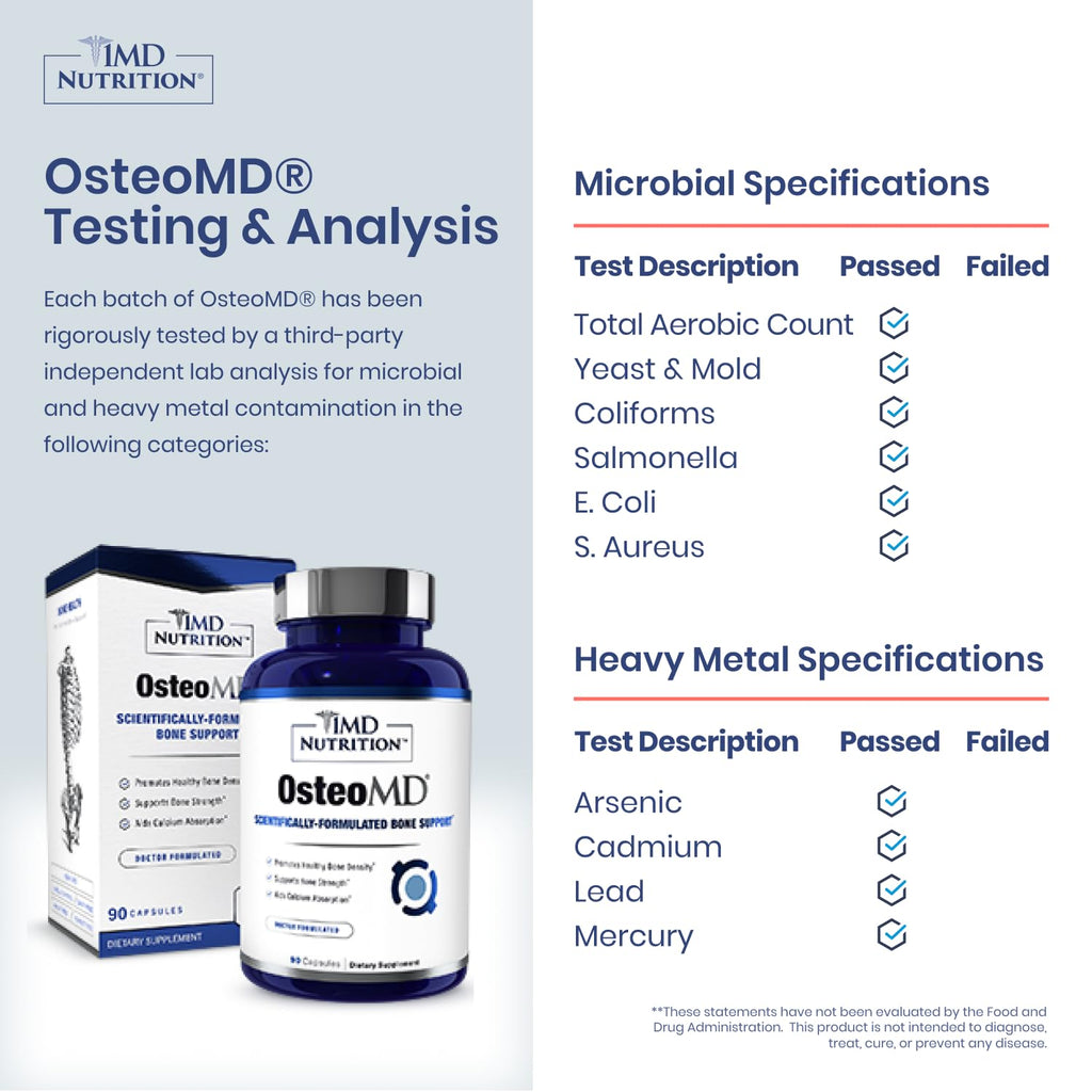 1MD Nutrition OsteoMD for Comprehensive Support - Supplement for Women and Men - Promote Density w/Vitamin D - Hydroxyapatite w/Vitamin D3 & K2-90 Capsules