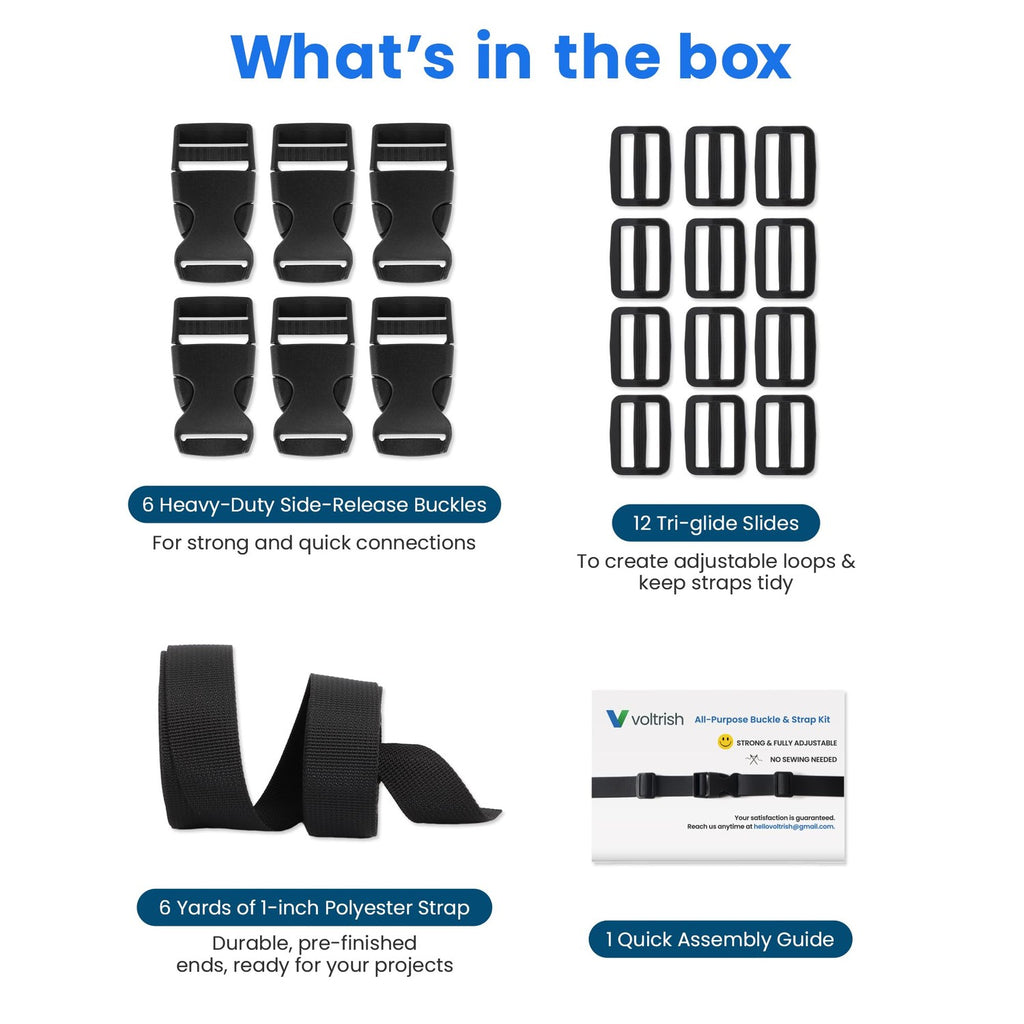 1-Inch Buckle and Strap Kit, 6-Yard Polyester Webbing, 6 Buckles