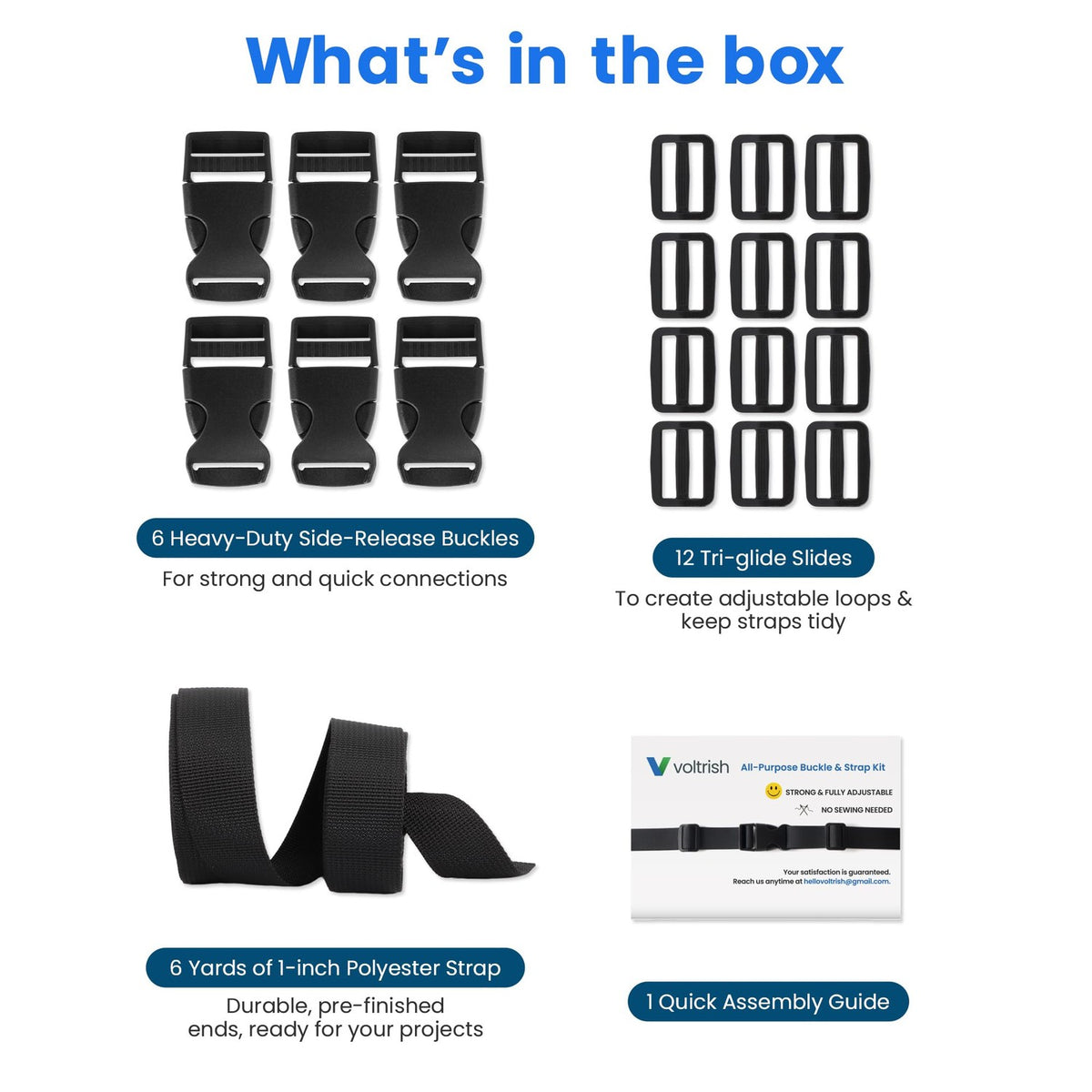 1-Inch Buckle and Strap Kit, 6-Yard Polyester Webbing, 6 Buckles