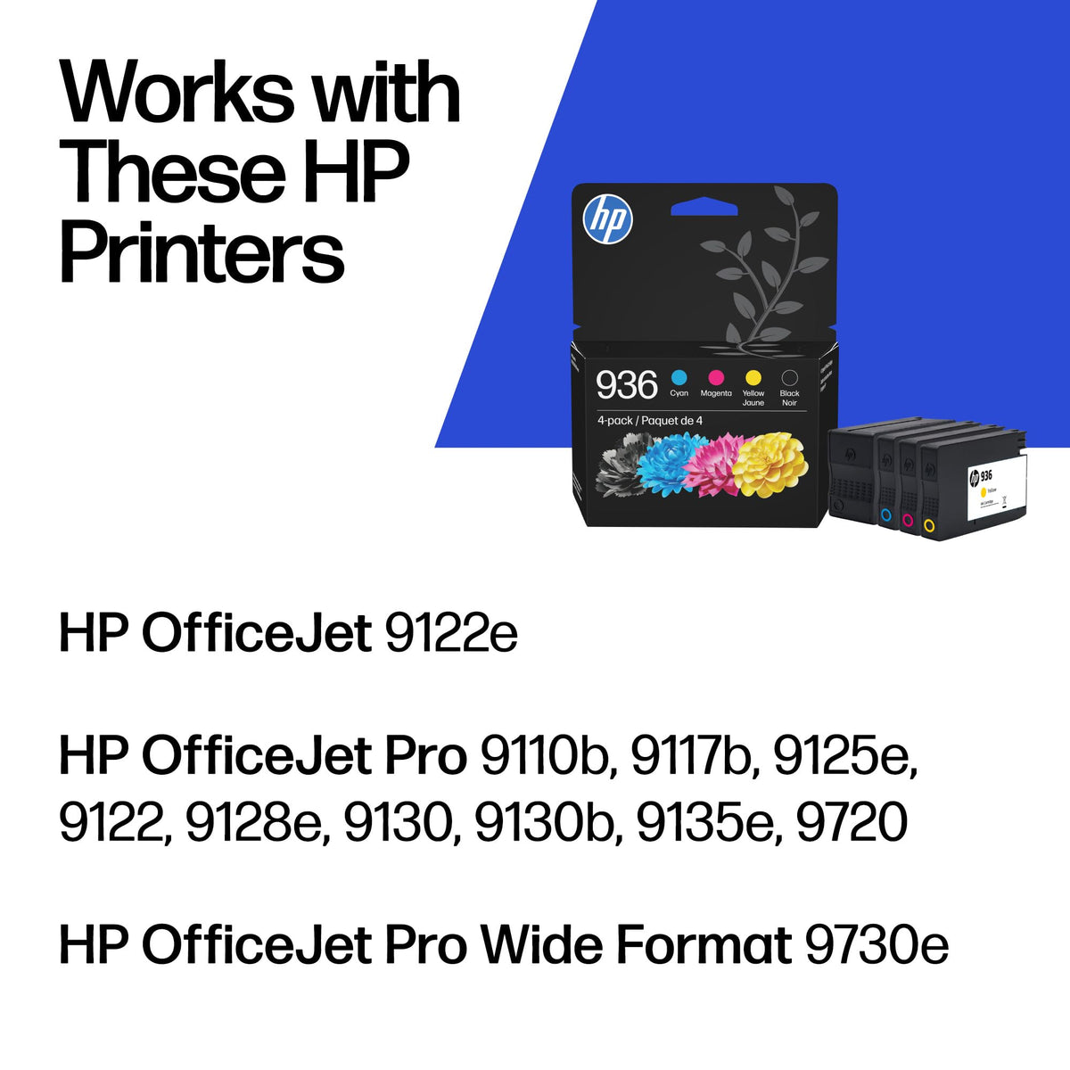 HP 936 Black, Cyan, Magenta, Yellow Ink Cartridges (4-Pack) | Works with OfficeJet 9120, Pro 9110, 9120, 9130, Wide Format 9730 | Eligible for Instant Ink | 6C3Z5LN
