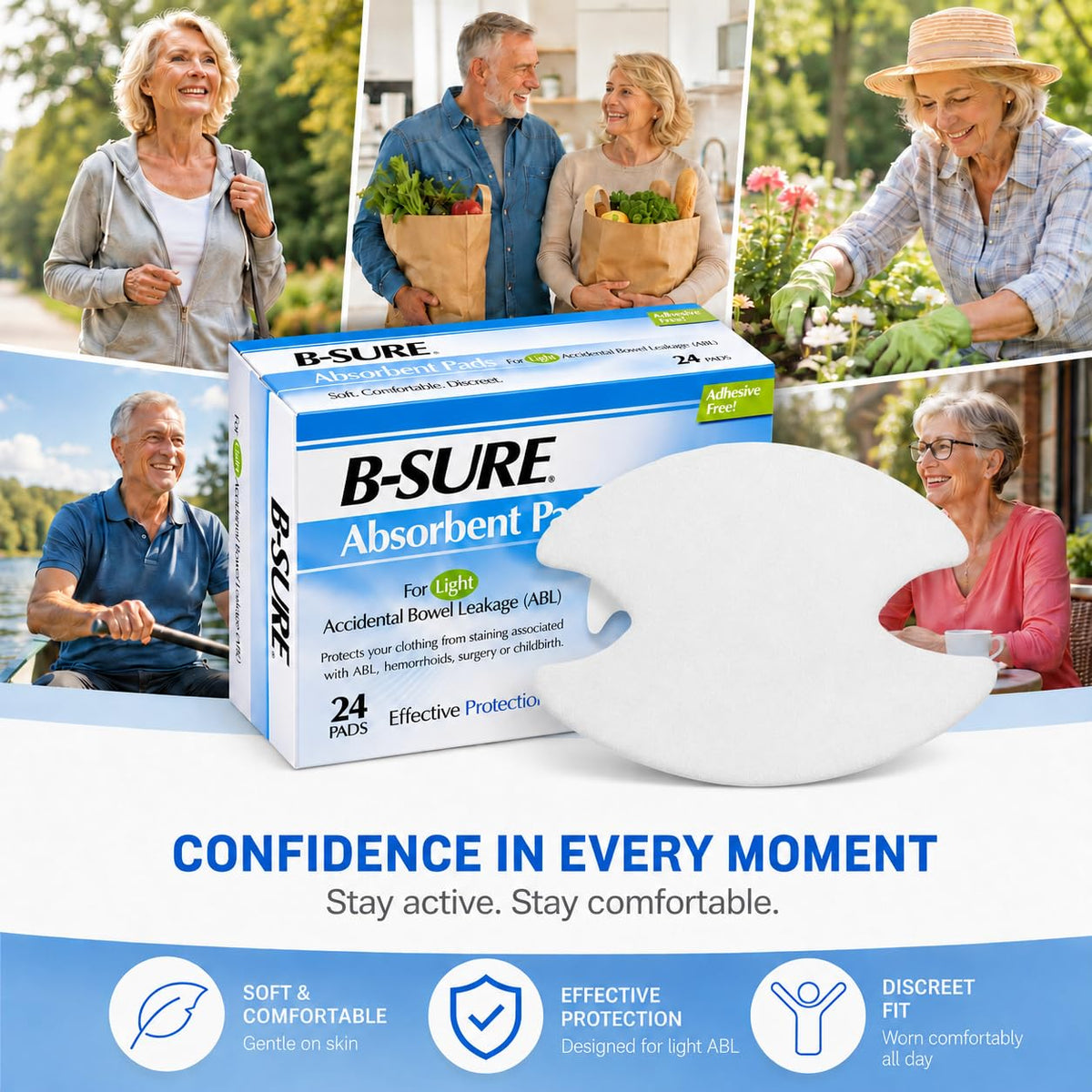 Birchwood Laboratories B-Sure Absorbent Pads for Light Accidental Bowel Leakage Box/24 Pads