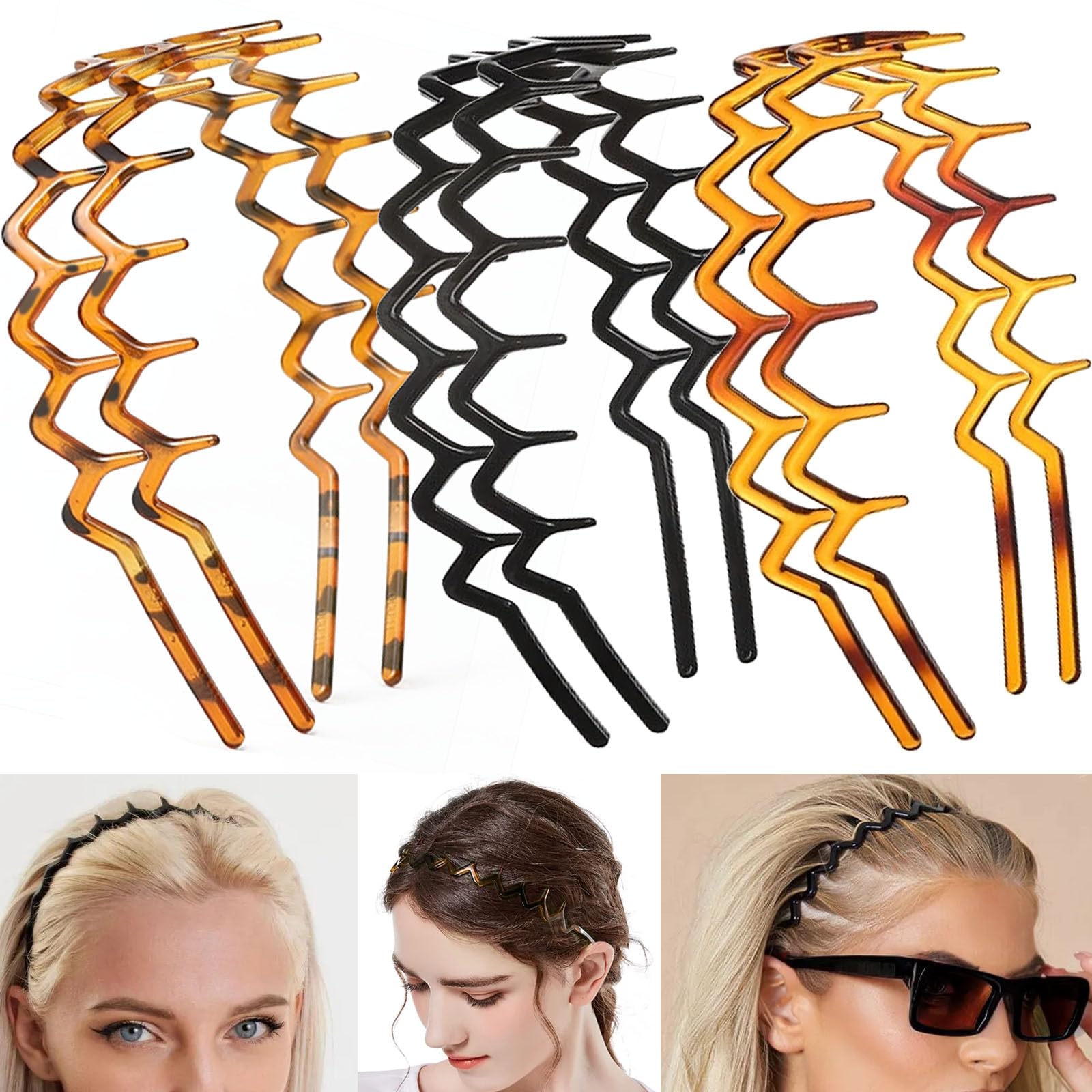 6 PCS Zig Zag Headbands Plastic Wavy Hair Head Band Comb with Teeth Hoop Accessories for Women Men Girls, Matte Morandi