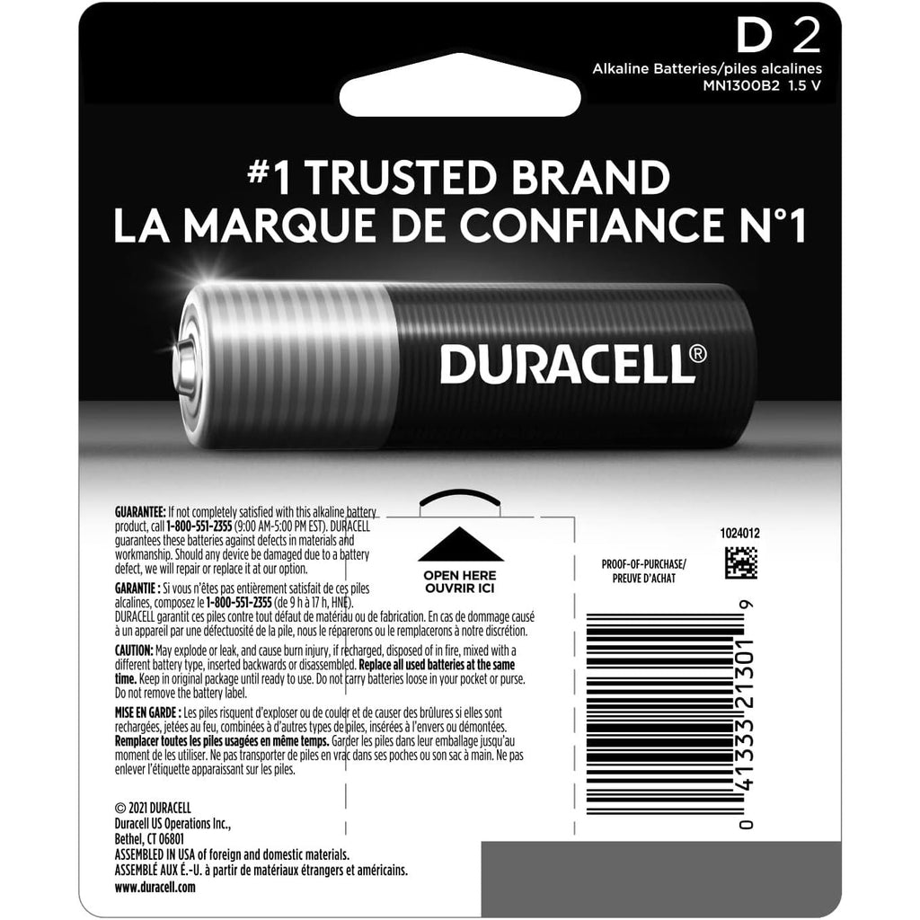 Buy now Duracell Coppertop D Batteries, 2 Count (1 Pack), D Battery with Long-lasting Power, All-Purpose Alkaline Battery for Household and Office Devices at indiglob india