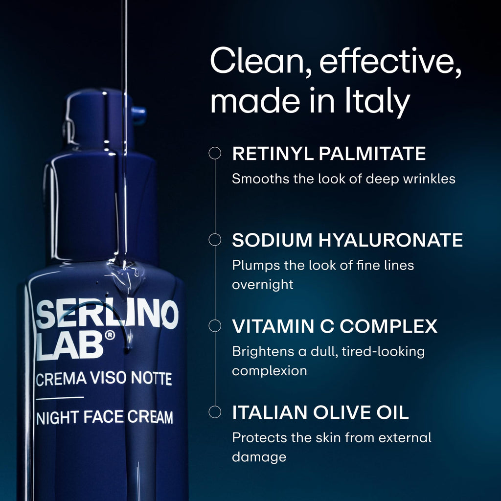 SerlinoLab Night Face Cream for Men – Anti-Aging Moisturizer with Retinol & Hyaluronic Acid, Hydrates Skin, Helps Reduce Wrinkles, Improves Firmness and Elasticity, 1.7 fl oz