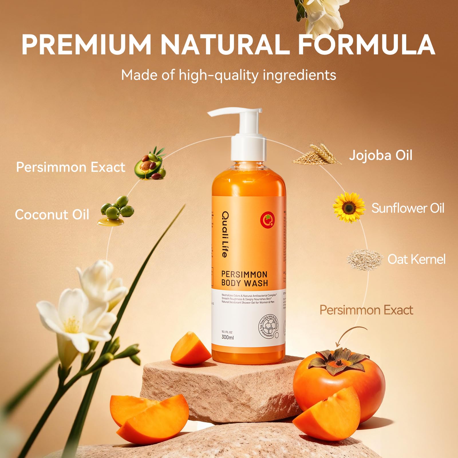 Persimmon Body Wash for Old People Smell, Natural Deodorant Bar Soap for Strong Odor Smelly Feet Remove, Deep Cleansing Body Deodorizing for Eliminating Odor, Kids Safe