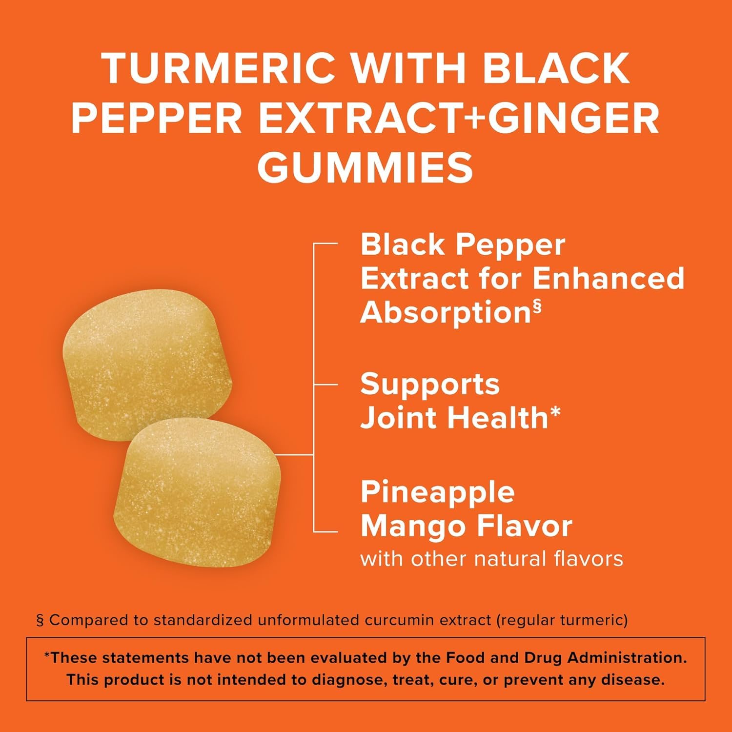 Qunol Turmeric + Black Pepper & Ginger Gummy 550mg Enhanced Absorption 90ct | Gluten Free Supplement that Supports Joint Health and a Healthy Inflammation Response, Delicious Pineapple Mango Flavor