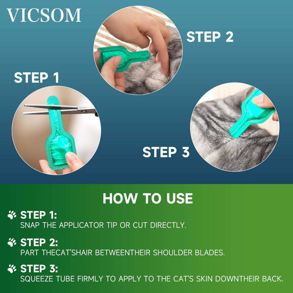 VICSOM Cat Flea Treatment, Flea and Tick Prevention for Cats, 6 Doses