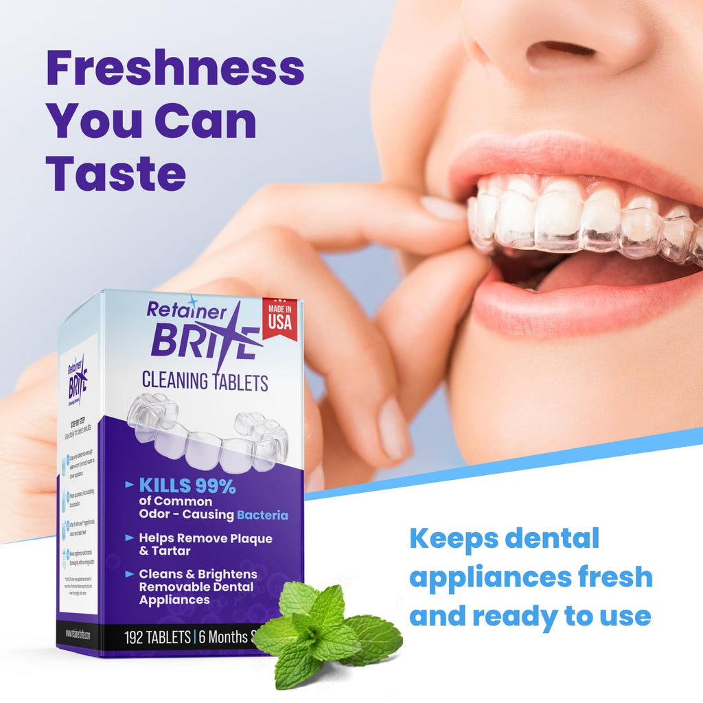 Retainer Brite – Aligner Cleaning Tablets for Invisalign, Mouth Guard Cleaner, Night Guard Cleaner and other Dental Appliances. FDA Registered and Made in USA. 192 Tablets – 6 Month Supply