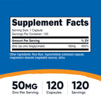 Nutricost Zinc Bisglycinate Supplement (50mg) 120 Vegan Capsules, GMO-Free
