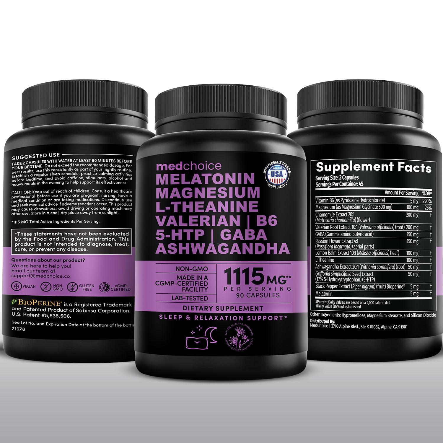 12-in-1 Melatonin Sleep Capsules - Natural Sleep Aids for Adults with Melatonin 5mg and Magnesium Glycinate 500mg, Sleep Aid with Ashwagandha, L Theanine, Valerian Root, GABA, 5-HTP (90ct, Pack of 2)