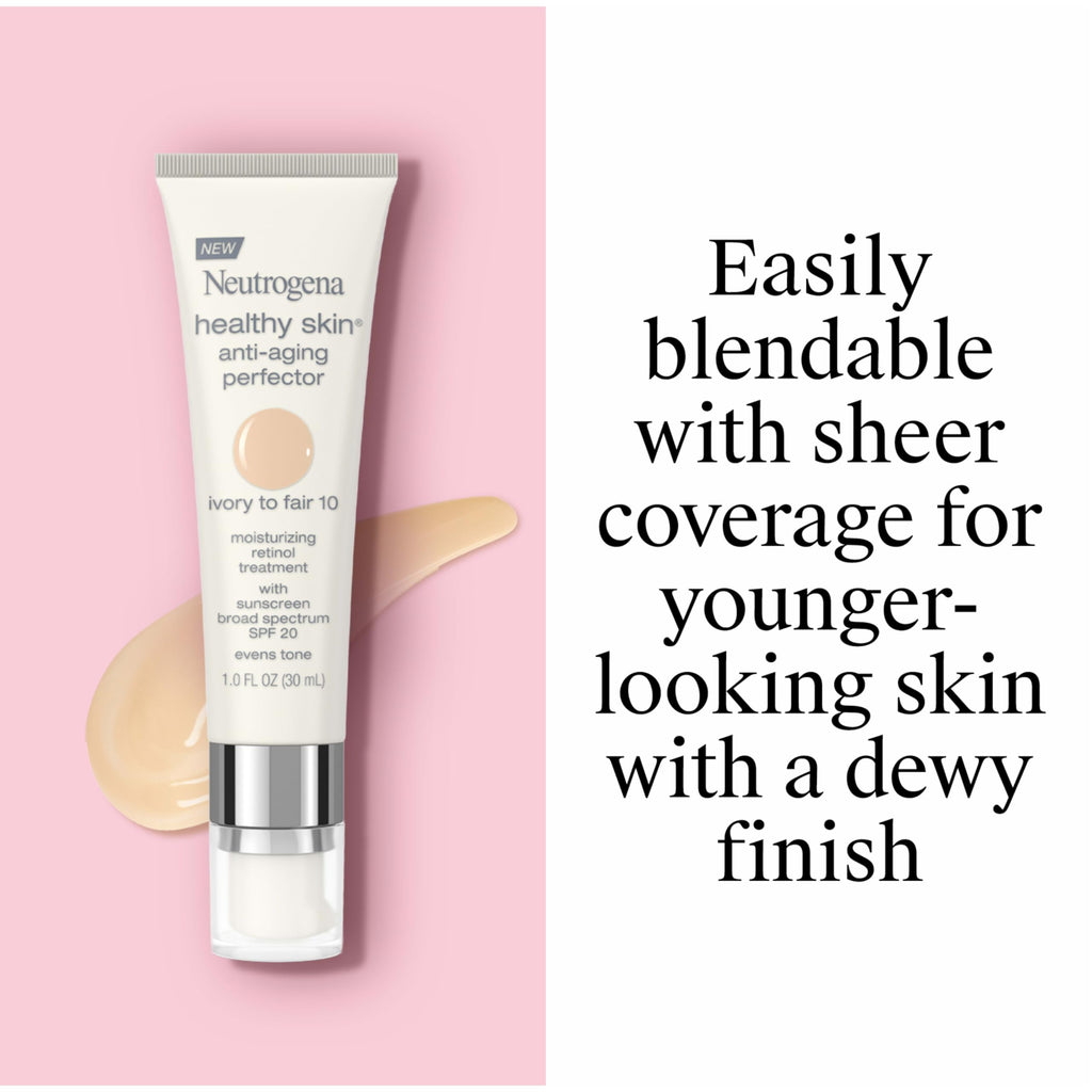 Buy now Neutrogena Healthy Skin Anti-Aging Perfector Tinted Facial Moisturizer and Retinol Treatment with Broad Spectrum SPF 20 Sunscreen with Titanium Dioxide, 10 Ivory to Fair, 1 fl. oz at indiglob india