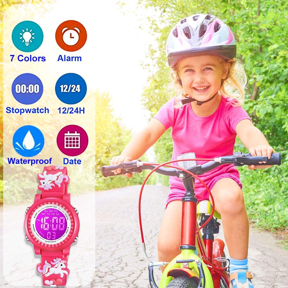 Buy now Venhoo Kids Watches 3D Cartoon Waterproof 7 Color Lights Toddler Wrist Digital Watch with Alarm Stopwatch for 3-10 Year Girls Little Child at indiglob india