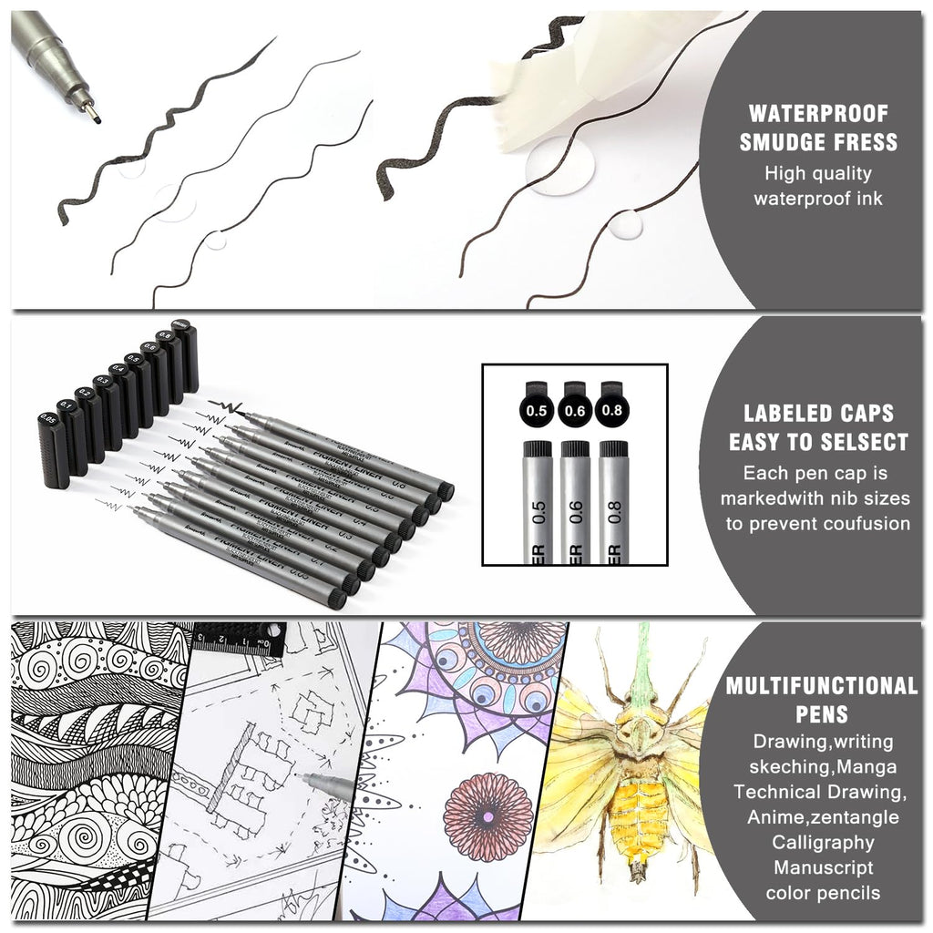 Precision Black Micro-Pen Fineliner Ink Pens,Waterproof Archival Ink